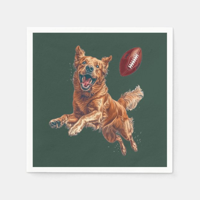 Guardanapo De Papel Cachorro de Ouro Bonito Jogando Futebol (Frente)