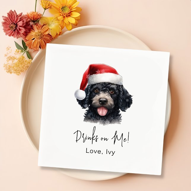 Guardanapo De Papel Cachorro De Poodle De Natal Bebidas Personalizadas (Criador carregado)