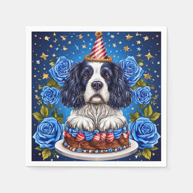 Guardanapo De Papel Cachorro Espanhol Celebrando Aniversário Com Chapé (Frente)