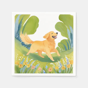 Guardanapo De Papel Cachorro Feliz Retriever Dourado Cartão de Aquar
