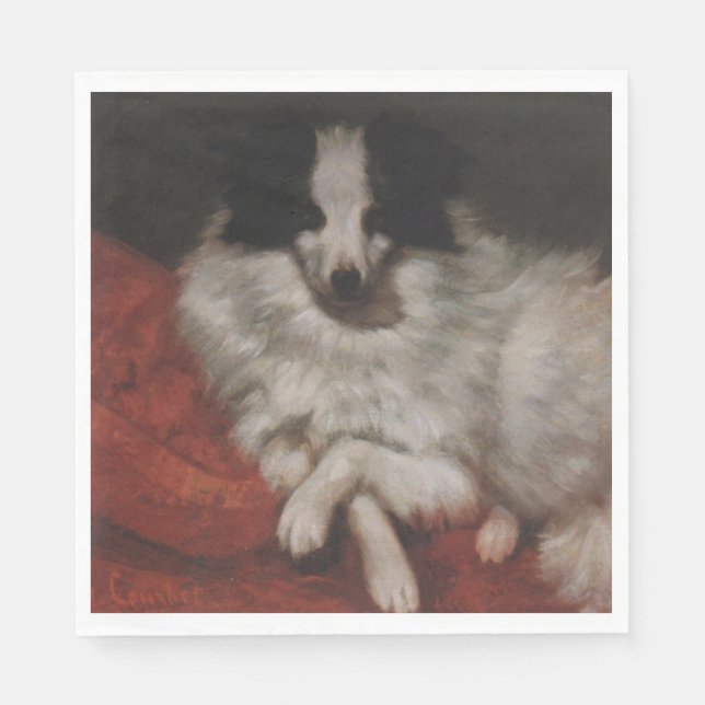 Guardanapo De Papel Cachorro Fluffy Sentado em uma Luz (Gustave Courbe (Frente)