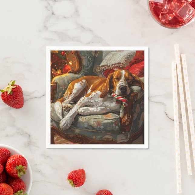 Guardanapo De Papel Cachorro Foxhound Americano de Natal Festivo (Insitu)