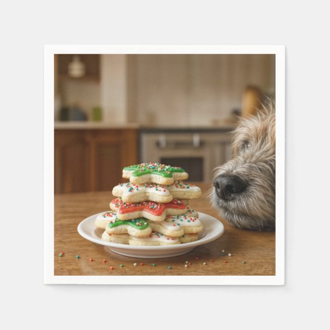 Guardanapo De Papel Cachorro Fungando Biscoitos de Natal (Frente)