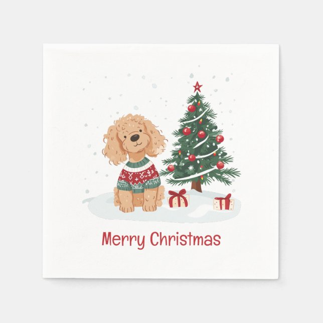Guardanapo De Papel Cachorro Goldendoodle Feliz Natal (Frente)