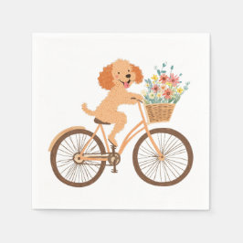 Guardanapo De Papel Cachorro Goldendoodle Fofo Andando de Bicicleta en