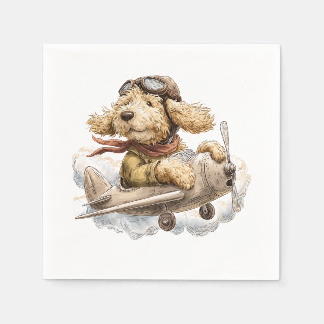 Guardanapo De Papel Cachorro Goldendoodle Piloto Avião (Frente)
