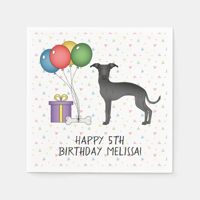 Guardanapo De Papel Cachorro Grego Negro Italiano - Feliz Aniversário (Frente)