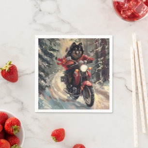 Guardanapo De Papel Cachorro Lapphund Finlandês Pilotando Moto Natal