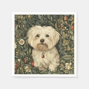 Guardanapo De Papel Cachorro Maltês Bonito num Jardim do Estilo Willia