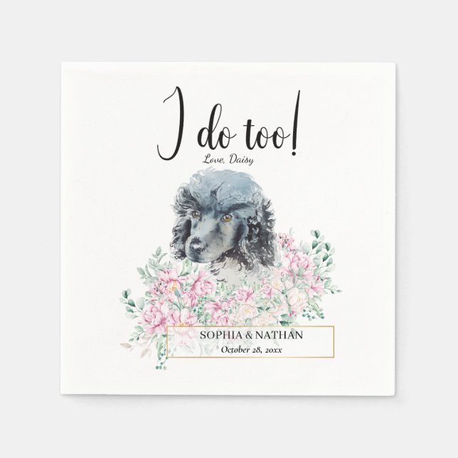 Guardanapo De Papel Cachorro Negro Casamento Cocktail Napkins (Frente)