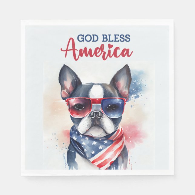 Guardanapo De Papel Cachorro Patriota - Boston Terrier (Frente)