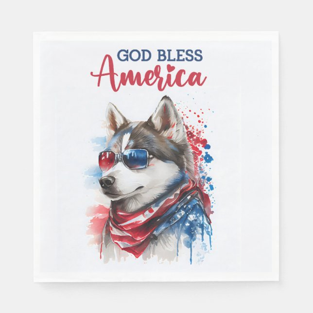 Guardanapo De Papel Cachorro Patriota-Husky (Frente)