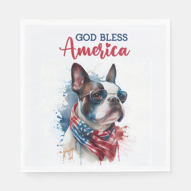 Guardanapo De Papel Cachorro Patriótico - Boston Terrier (Frente)