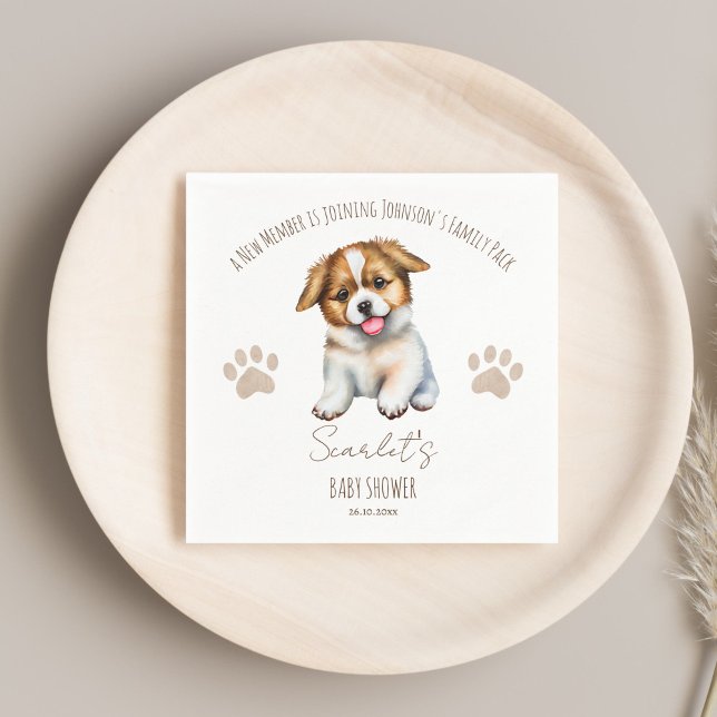 Guardanapo De Papel Cachorro-peluche, chá de bebê (Puppy dog themed baby shower personalized table decor monogrammed napkins cute puppy napkin template)
