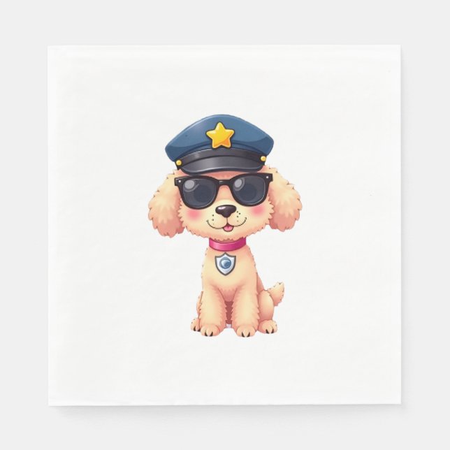 Guardanapo De Papel Cachorro-Poodle da Polícia de Chibi (Frente)
