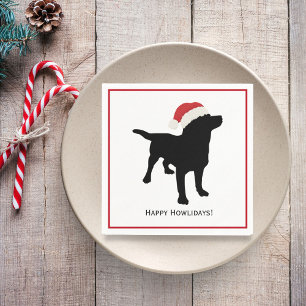Guardanapo De Papel Cachorro preto bonito com chapéu de Natal Papai N