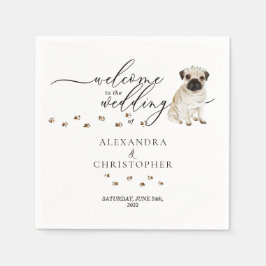 Guardanapo De Papel Cachorro Pug Fofo Bem-vindo ao casamento