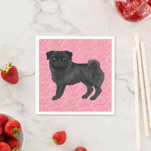 Guardanapo De Papel Cachorro Pug Preto Desenho Animado Mops Amor Coraç
