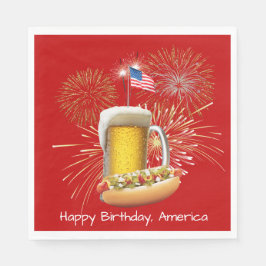 Guardanapo De Papel Cachorro quente e cerveja com fogos de artifício e