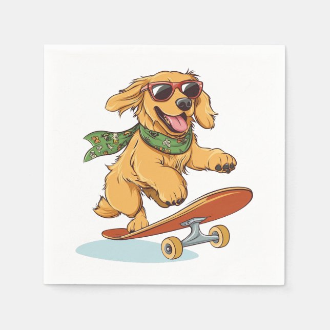 Guardanapo De Papel Cachorro Retriever Dourado Andando de Skate (Frente)