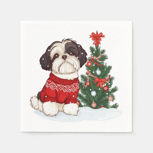 Guardanapo De Papel Cachorro Shih Tzu de Natal (Frente)