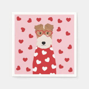 Guardanapo De Papel Cachorro Wire Fox Terrier Óculos de Coração Rosa V