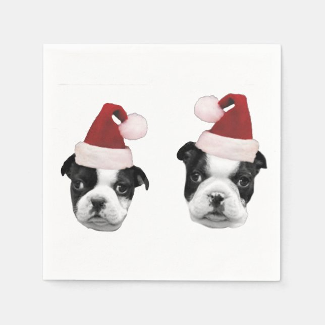 Guardanapo De Papel Cachorros de Boston Terrier Natal (Frente)