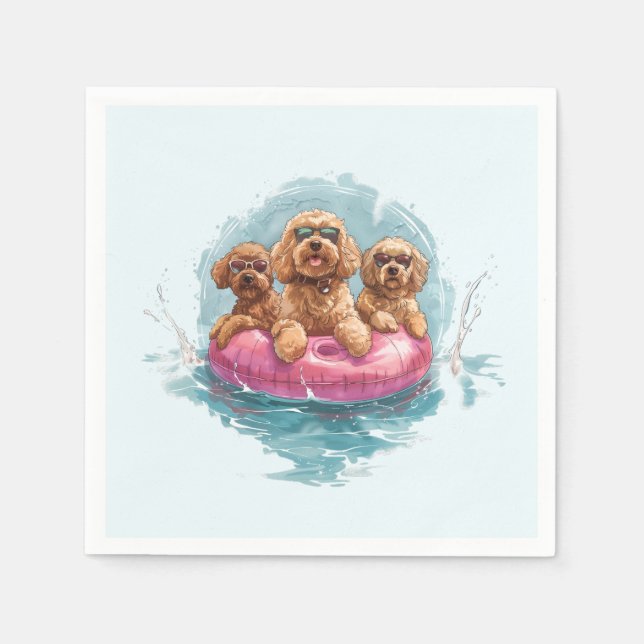 Guardanapo De Papel Cachorros de Goldendoodle Piscina de Abacaxi de Ve (Frente)