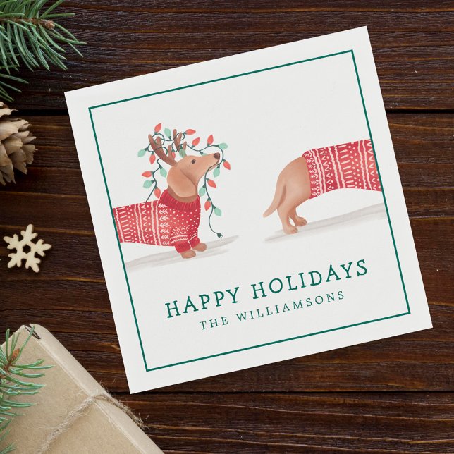 Guardanapo De Papel Cachshund Dog Cozy Red Knit Sweet de Natal (Dachshund Dog Cozy Red Knitted Christmas Sweater Napkins)