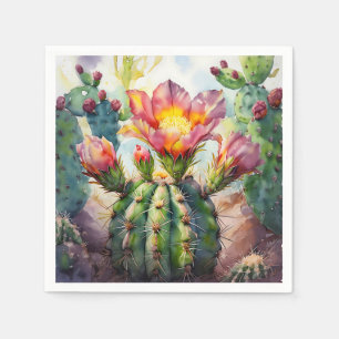 Guardanapo De Papel Cacto Aquarela com Flores do Deserto Vibrantes