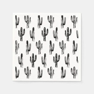 Guardanapo De Papel Cacto preto e branco. Teste padrão dos cactos.