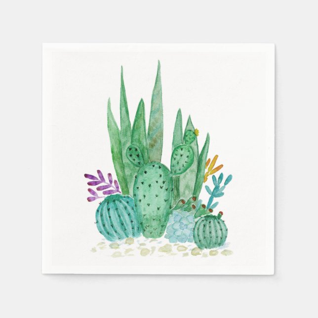 Guardanapo De Papel Cactus, aquarela (Frente)