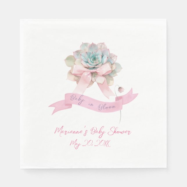 Guardanapo De Papel Cactus Pink Ribbon Baby Girl Chá Napkins (Frente)