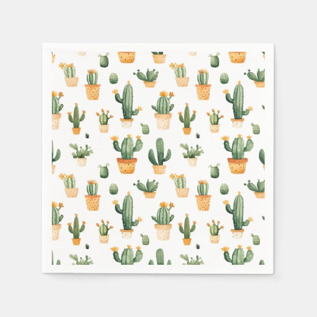 Guardanapo De Papel Cactus Potado em Branco (Frente)