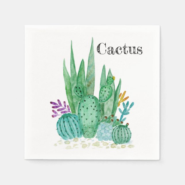 Guardanapo De Papel Cactus watercolor cactos flores do deserto floral (Frente)
