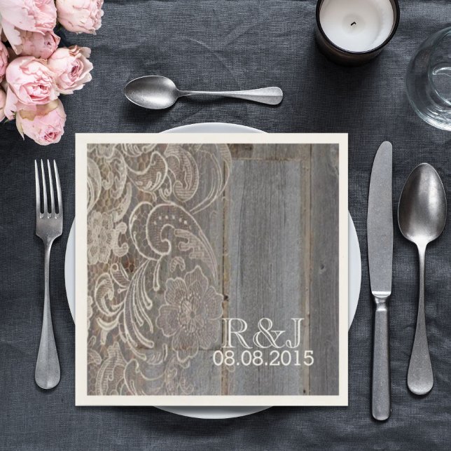 Guardanapo De Papel cadarço de madeira russa no oeste do país (rustic barn wood lace western country wedding paper napkins)