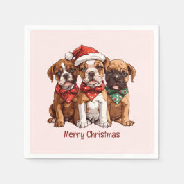 Guardanapo De Papel Cães Boxer Feliz de Natal