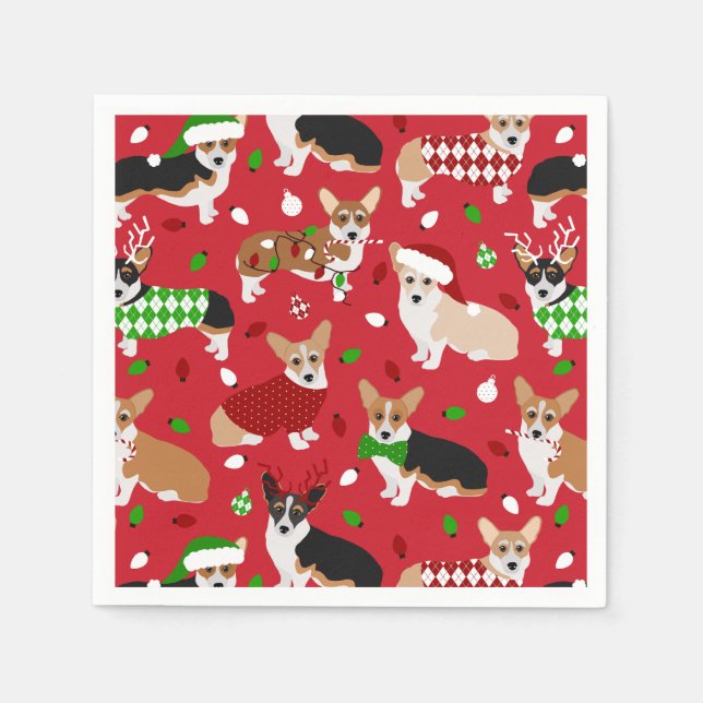 Guardanapo De Papel Cães de Corgi de Natal (Frente)