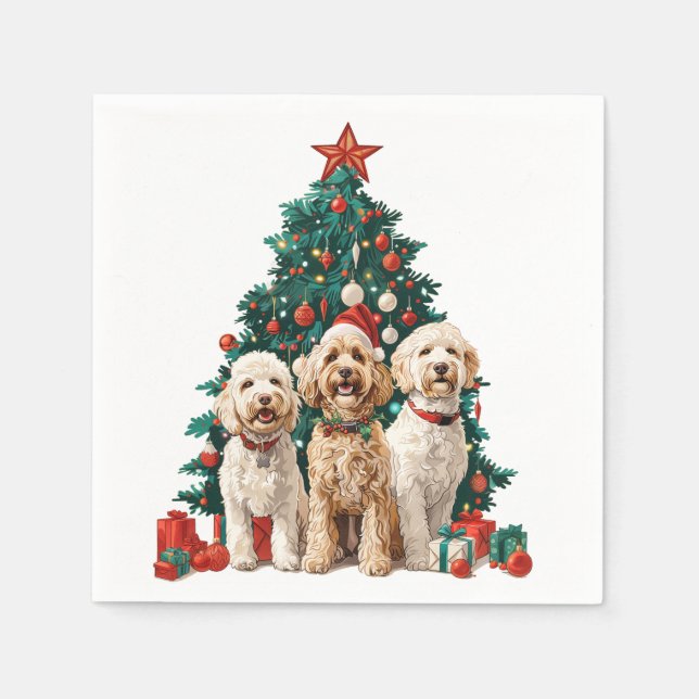 Guardanapo De Papel Cães de Goldendoodle de Natal (Frente)