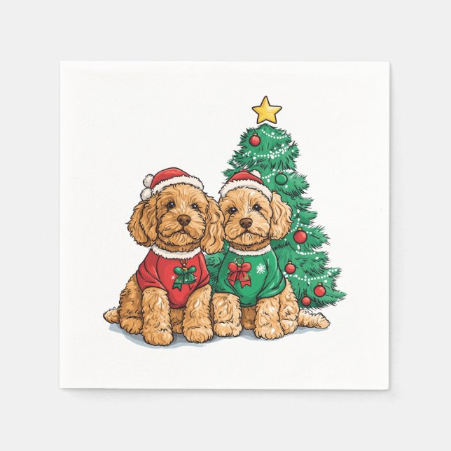 Guardanapo De Papel Cães de Goldendoodle de Natal (Frente)