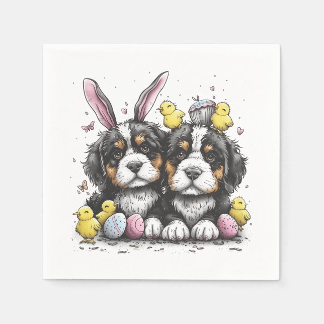 Guardanapo De Papel Cães de Montanha Bernese páscoas (Frente)