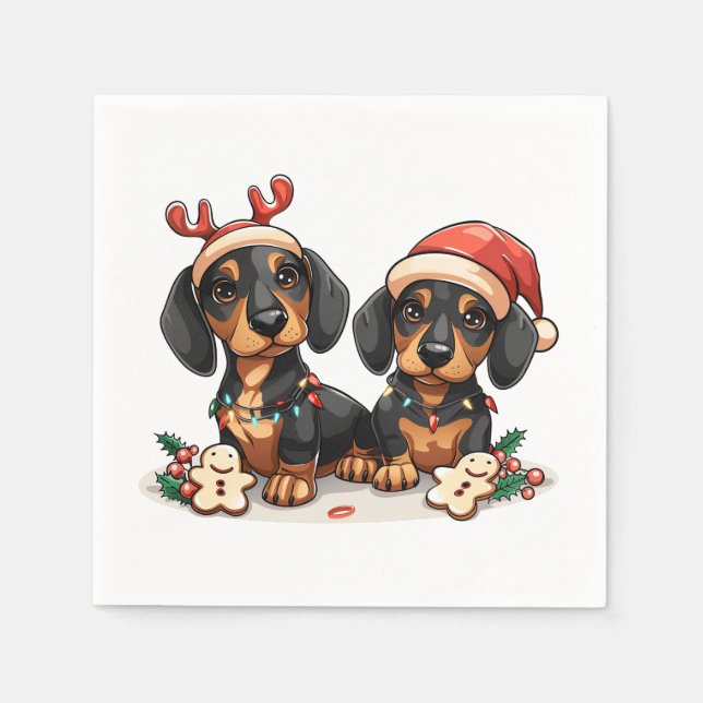 Guardanapo De Papel Cães de Natal Dachshund (Frente)