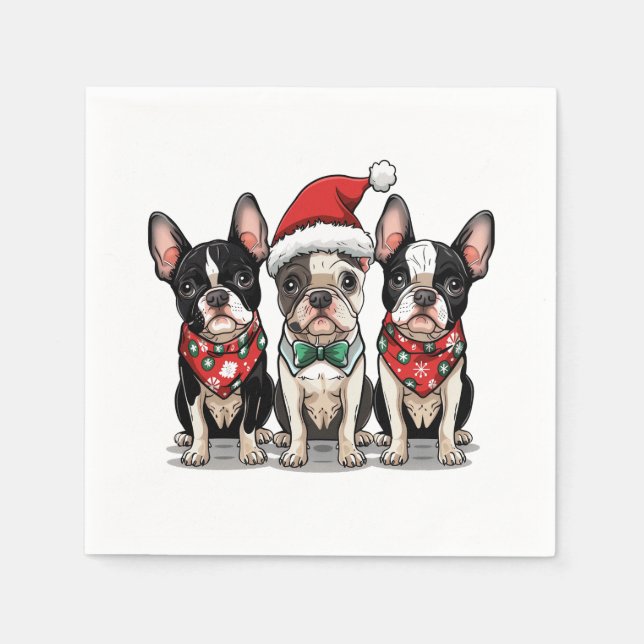 Guardanapo De Papel Cães de Natal em Boston Terrier (Frente)