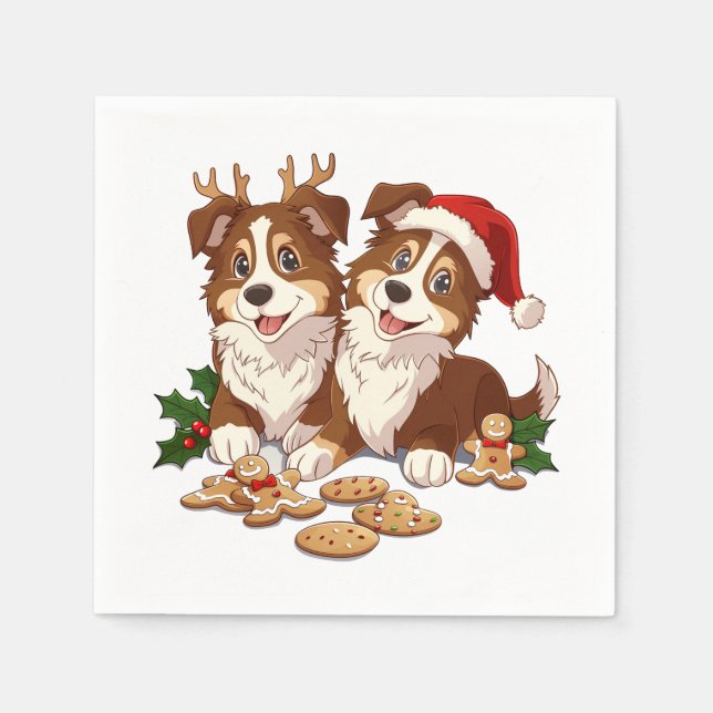Guardanapo De Papel Cães de Pastoreio Shetland de Natal (Frente)