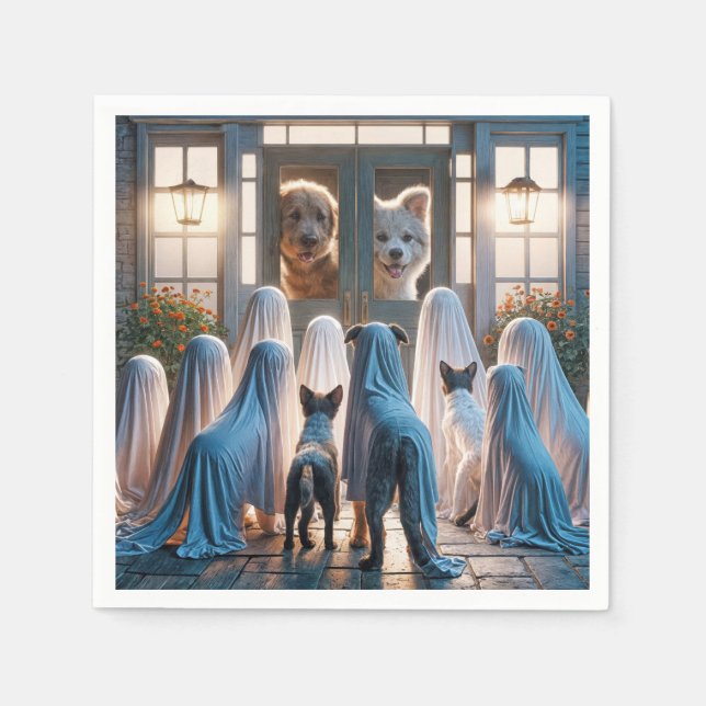 Guardanapo De Papel Cães Fantasmas de Halloween  (Frente)