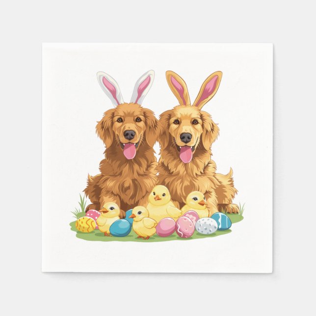 Guardanapo De Papel Cães Golden Retriever da Páscoa com orelhas de coe (Frente)