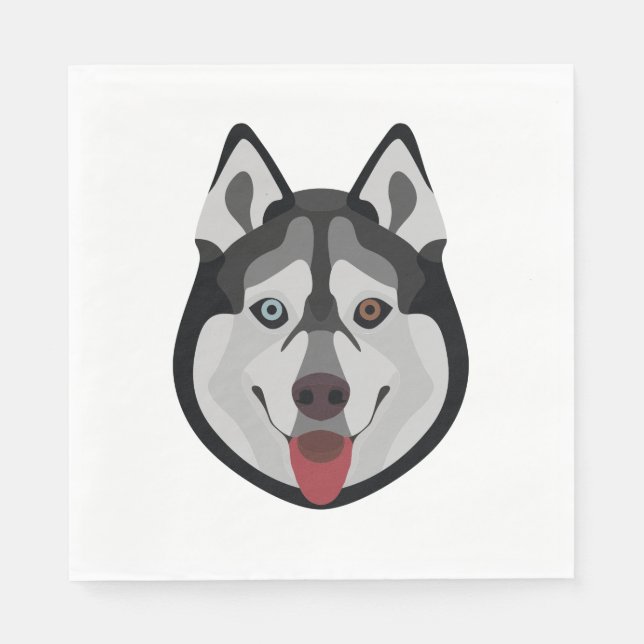 Guardanapo De Papel Cães ilustrados enfrentam o Husky Siberiano (Frente)