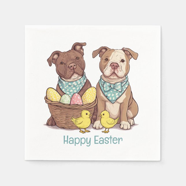Guardanapo De Papel Cães Pit Bull Feliz Páscoa (Frente)