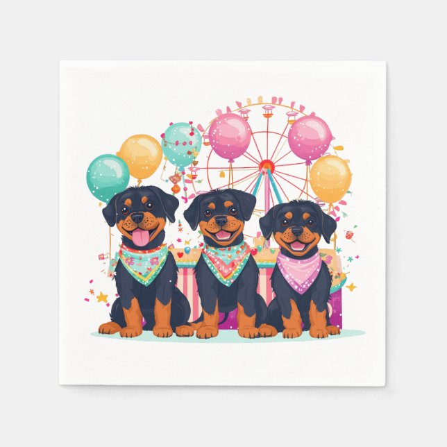 Guardanapo De Papel Cães Rottweiler Num Carnaval (Frente)