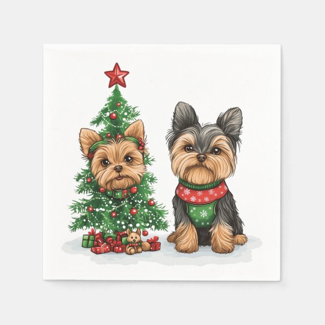 Guardanapo De Papel Cães Yorkie de Natal (Frente)